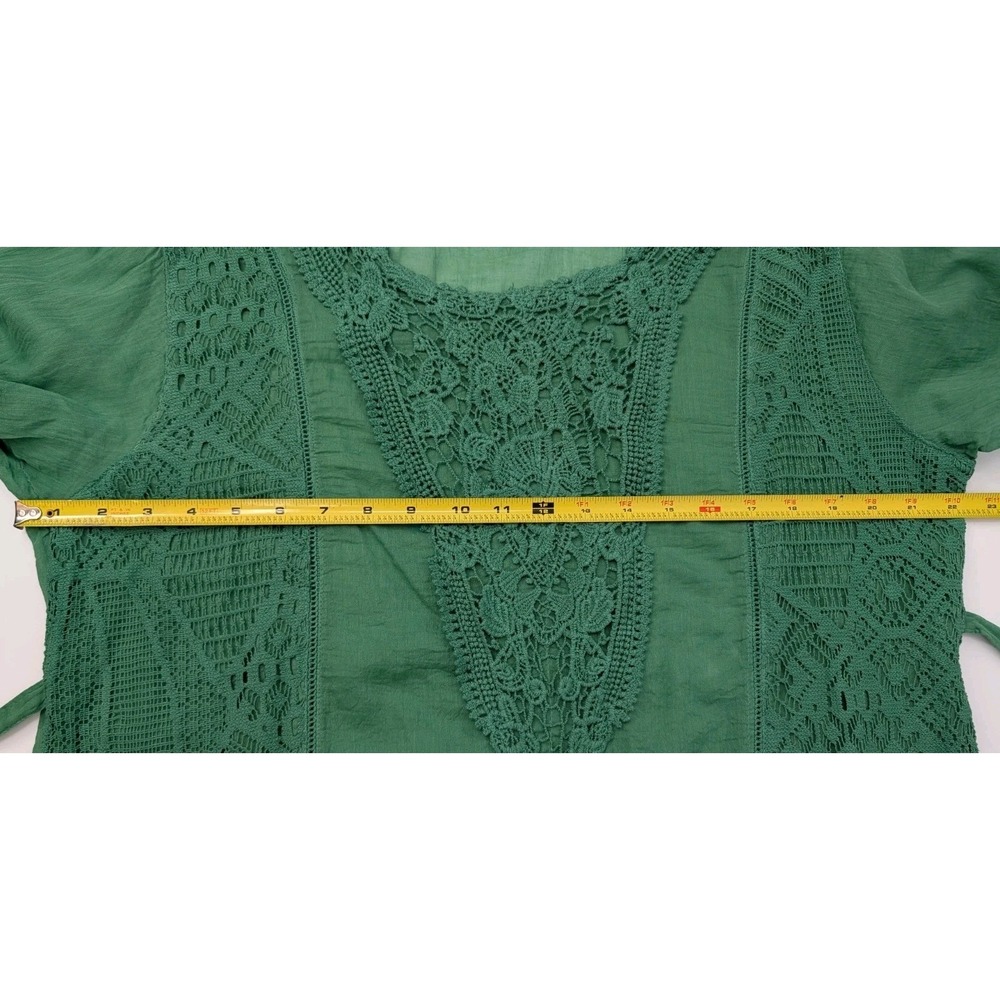 Boho Green Sheer Embroidered Crochet Tunic Top Size XL Cotton Lightweight - Picture 4 of 7
